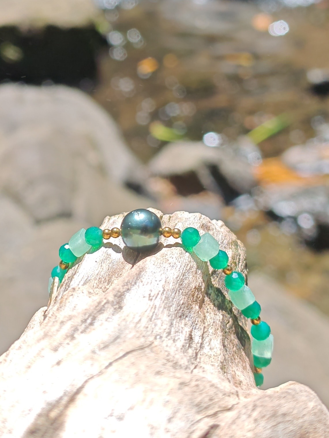 Bracelet Mana - Bracelets Perle de Tahiti Agate verte, Aventurine