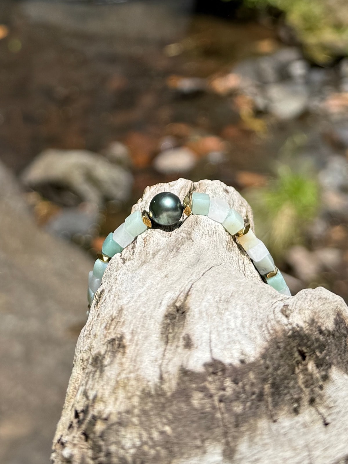 Bracelet Moana - Bracelets Perle de Tahiti Amazonite, Pierre de lune
