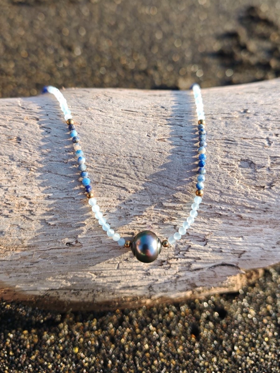 Collier Heirani - Colliers Perle de Tahiti Lapis Lazuli, Aigue-Marine